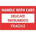 Box Partners Tape Logic DL1308 2 x 3 in. - Delicate Instruments - HWC - Fragile Labels; Red & White - Roll of 500 DL1308